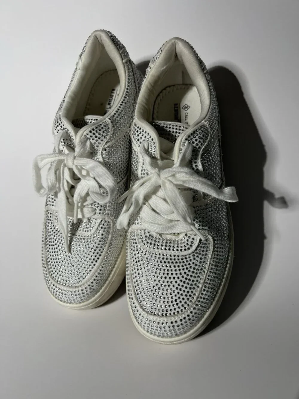 Call It Spring Women’s Rhinestone Sneakers White Silver Size 7.5 M
